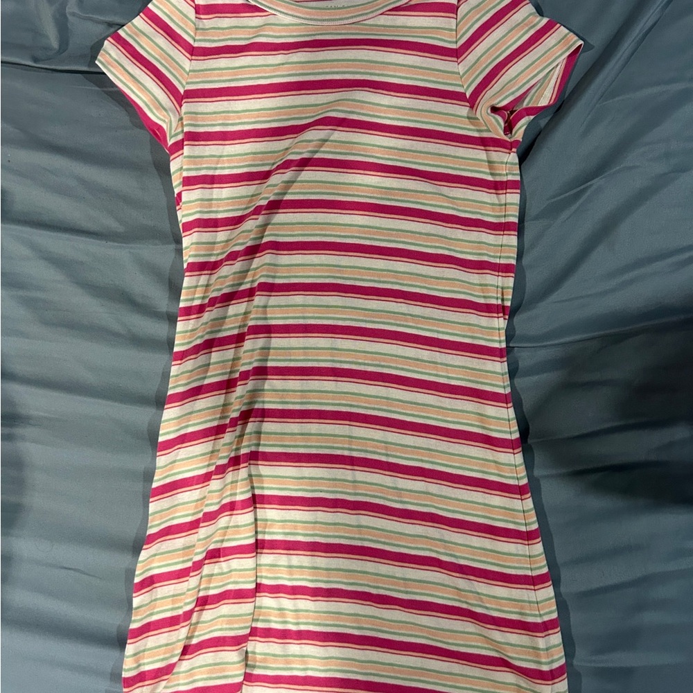 American Eagle Striped Pink and Cream T-Shirt Dress